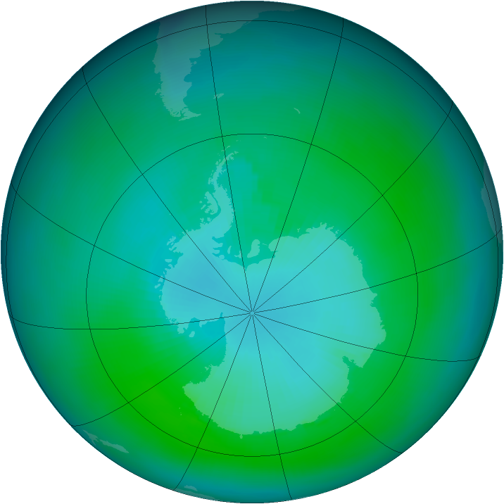 Antarctic ozone map for March 1992
